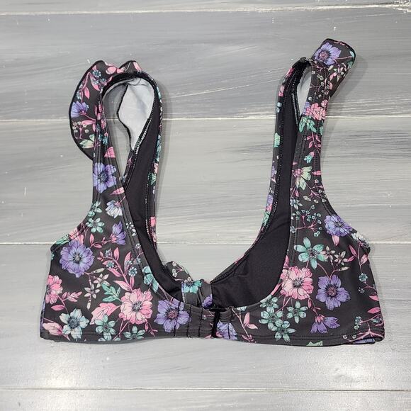 Aeropostale Live Love Dream Bikini Swim‎ Top Black Floral Small - Picture 2 of 8